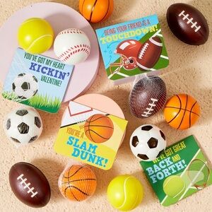 30 Pack Valentines Gift Card with Sport Squishy Balls
